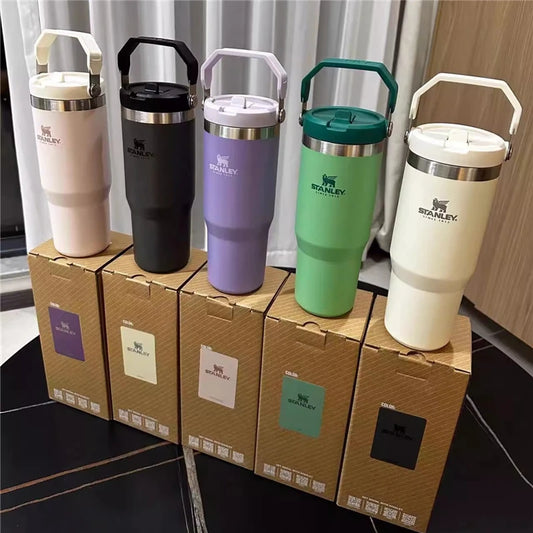Stanley Quencher Cup 30oz Water Bottle Termos Drinkware Tumbler Mug Coffee Original Thermo Thermos Thermal Vacuum Flask Portable